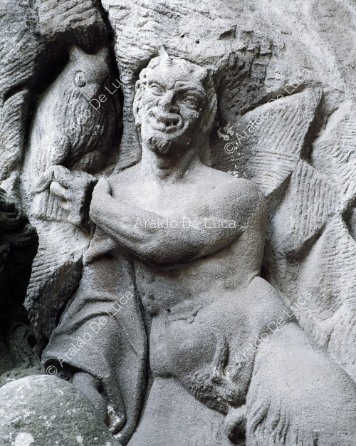 Papacqua Fountain. Detail with satyr