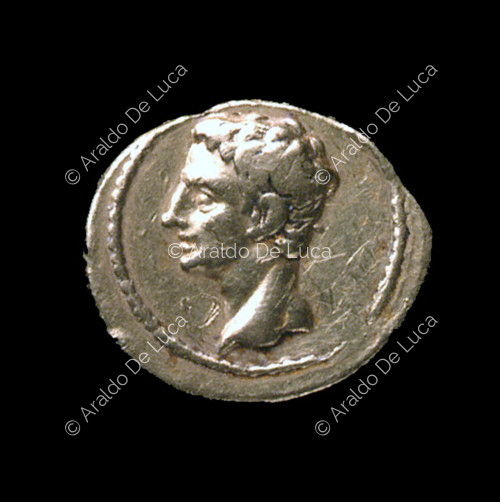 Bare head of Augustus, imperial denarius of Augustus