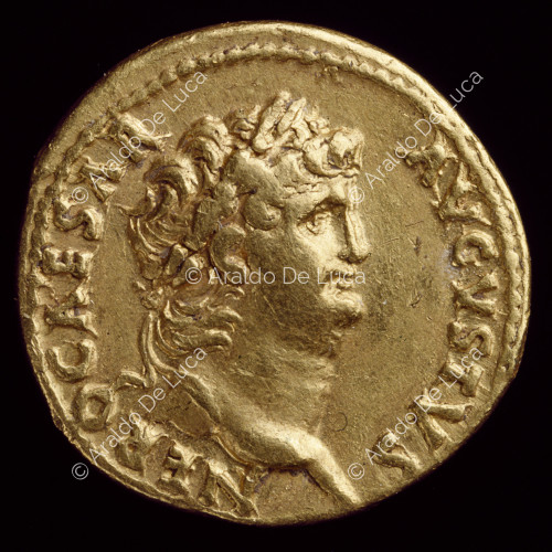 Lorbeerkopf des Nero, kaiserlicher Aureus des Nero