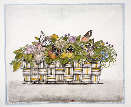 Basket with flowers and butterflies