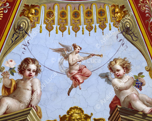Detail of the dome with putti and grotesques