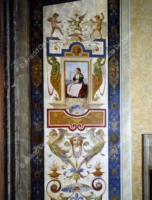 Wall decorated with a woman in costume from the Kingdom of the Two Sicilies