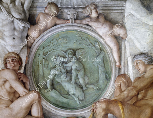 Galería Carracci. Fresco de la Bóveda. Medallón con Pan y Cupido