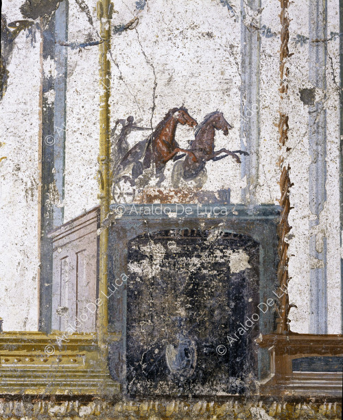 Loreius Tiburtinus ou Octavius Quartius. Oecus en style IV. Fresque. Détail