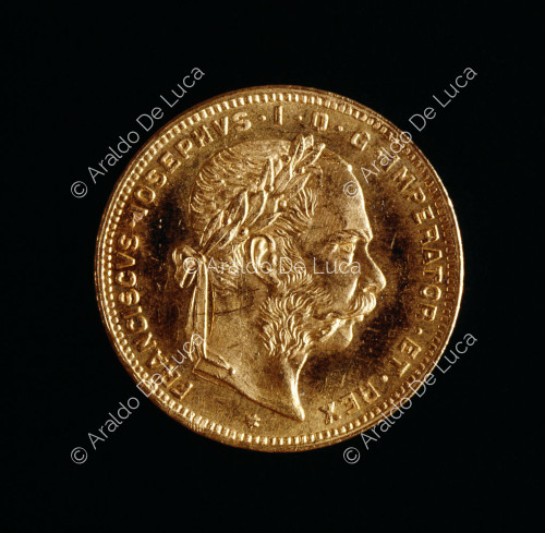Testa laureata di Francesco Giuseppe I d'Austria, 8 fiorini o 20 franchi d'oro di Francesco Giuseppe I d'Austria