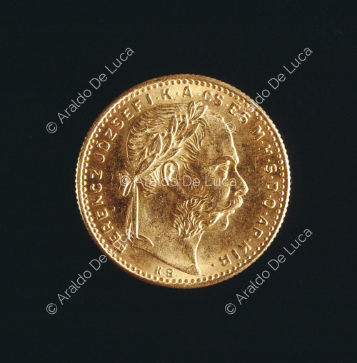Cabeza graduada de Francisco José I de Austria, 8 florines austriacos o 20 francos de oro de Francisco José I de Austria