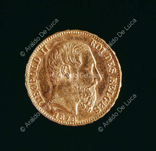 Testa di Leopoldo II re dei Belgi, 20 franchi d'oro del re Leopoldo II di Belgio
