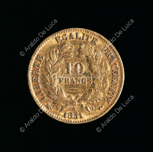 Laurel and oak wreath, 10 Francs in gold of the Second French Republic