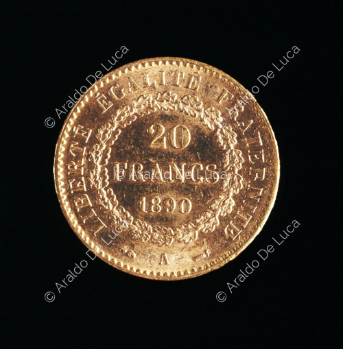 Laurel crown, 20 gold francs of the third French republic of the Paris mint
