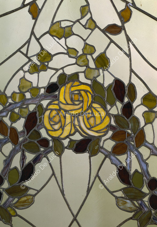 Stained glass window with flowers. Detail