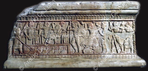 Gravestone with scenes of games and banquet