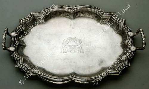 Silver tray with Cardinal's arms