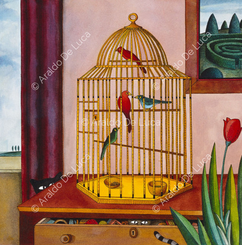 Cage with birds