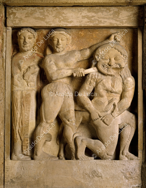 Perseus killing Medusa in the presence of Athena