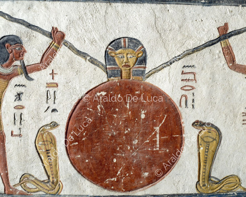 Libro della Terra: disco solare con serpente e testa di Hathor