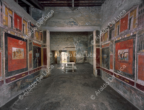 Haus des Marcus Lucretius Fronton. Tablinum mit Fresken im 3. Stil
