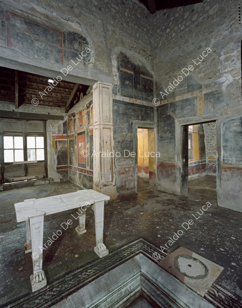 House of Marcus Lucretius Fronton. Atrium with frescoes in the 3rd style Detail