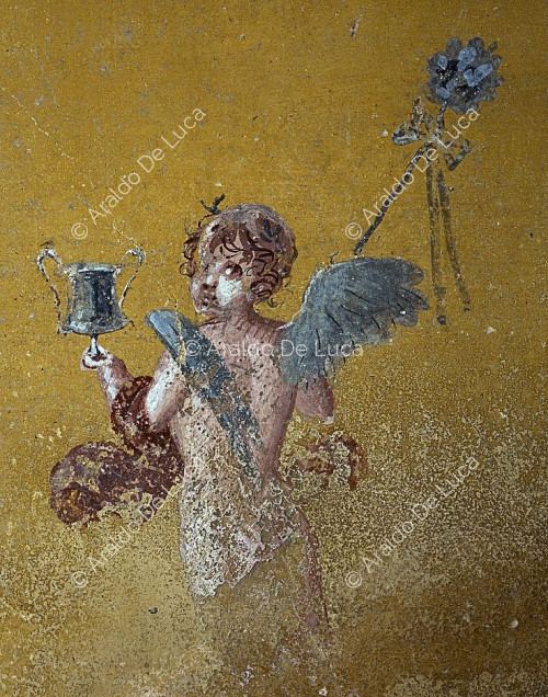 Maison de Marcus Lucretius Fronton. Cubicule. Fresque avec Cupidon. Détail