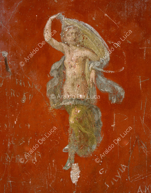 Street of Abundance. Fullonica of Stephanus. Fresco with maiden. Detail