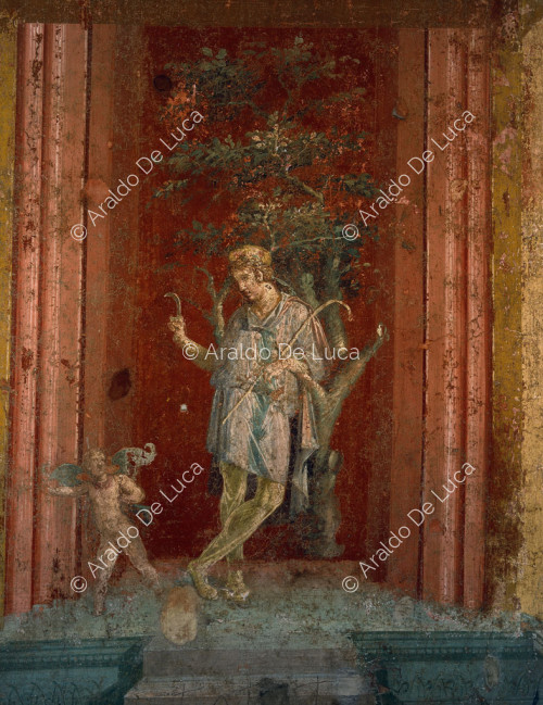 Haus des Pinarius Cerialis. Kabine. Fresko mit Attis und einer Nymphe. Ausschnitt