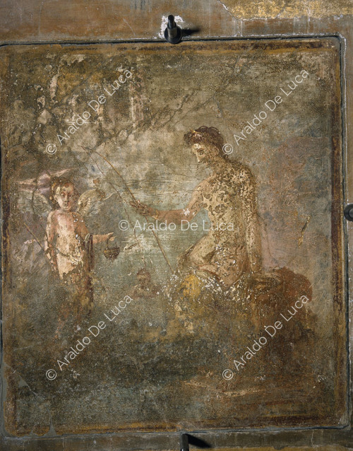 Maison du Centenaire. Triclinium. Fresque avec Vénus et Cupidon