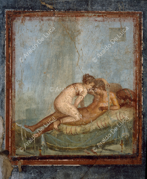 Centenary House. Cubicle. Fresco with erotic scene. Detail