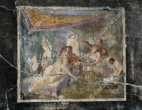 Maison des Casti Amanti. Triclinium. Fresque avec banquet