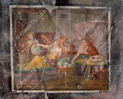Maison des Casti Amanti. Triclinium. Fresque avec banquet d'amoureux