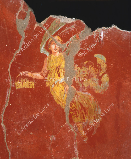 Haus der Casti Amanti. Triclinium. Fresko mit geflügelter Frau