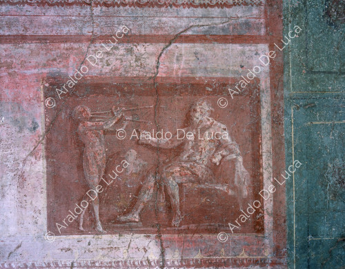House of the Iliac Sacellum. Cubicle. Fresco. Detail with Silenus