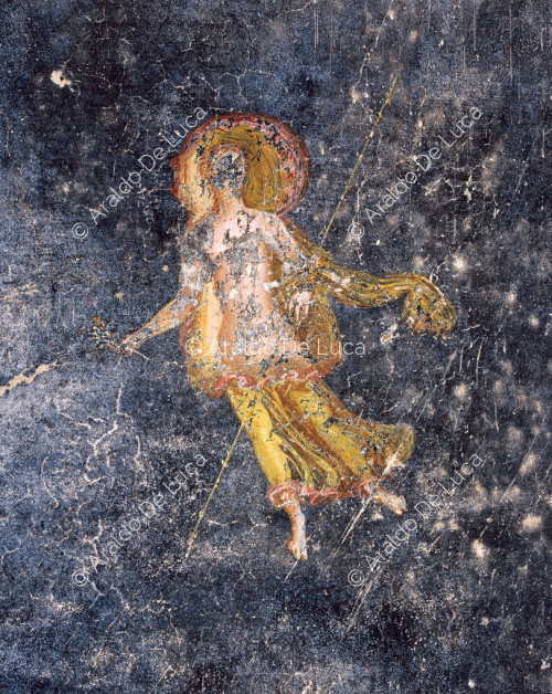 Haus des Julius Polybius. Triclinium. Fresko mit weiblicher Figur