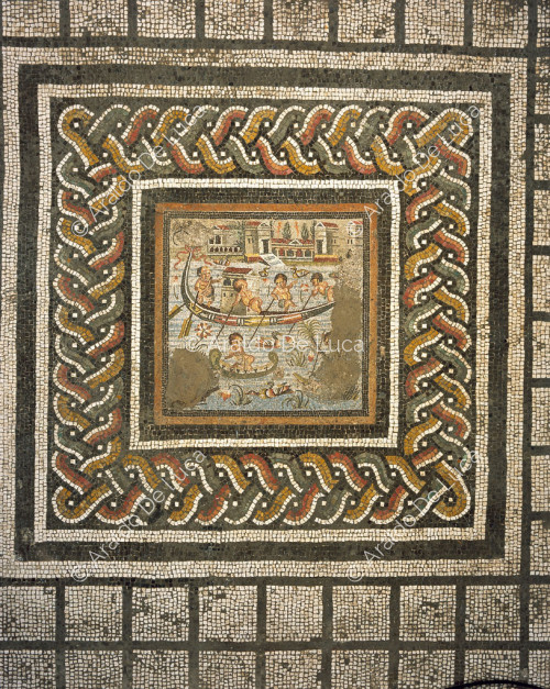 House of Menander. Green Oecus. Mosaic with Nilotic scene