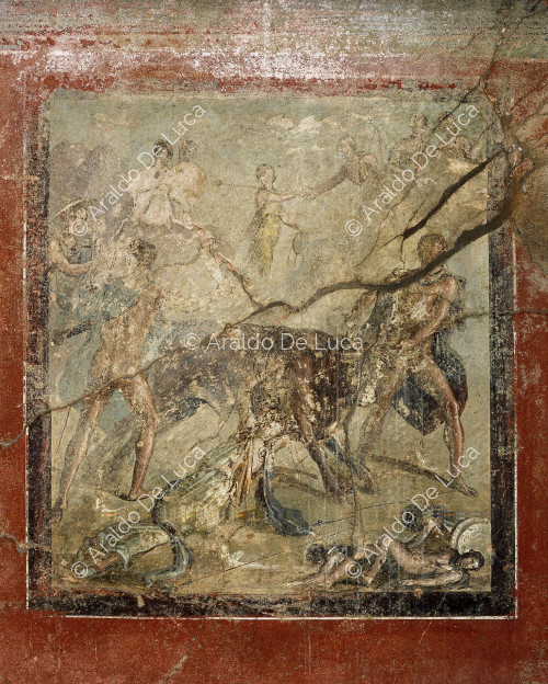 House of Menander. Cubicle. Fresco. Detail with episode from the Trojan War