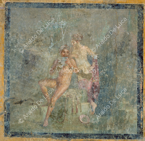 House of Menander. Oecus. Fresco with Satyr and Nymph