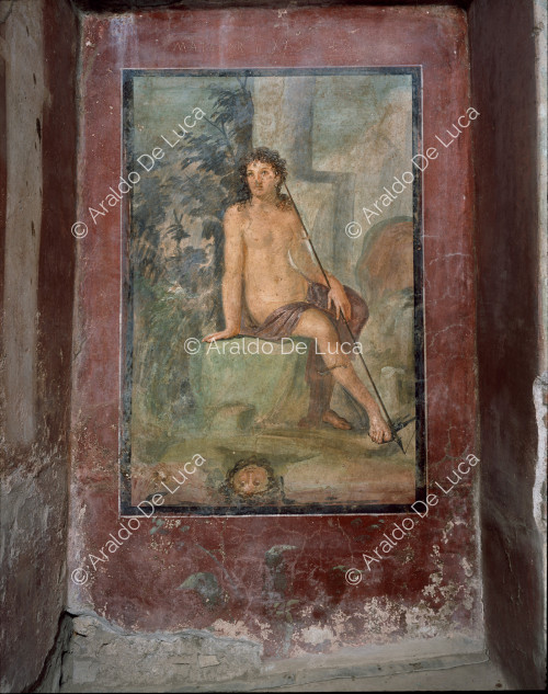 Casa de Loreius Tiburtinus u Octavius Quartius.Triclinio de verano. Fresco con Narciso