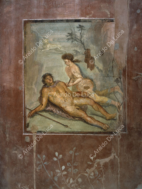Casa de Loreius Tiburtinus u Octavius Quartius. Triclinio de verano. Fresco con Píramo y Tisbe