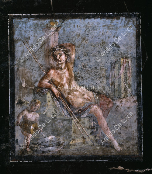 Haus des Fabius Rufus. Kabinett mit Fresken im Stil der IV. Detail mit Dionysos