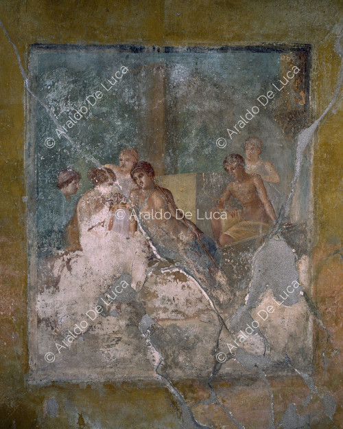 House of the Tragic Poet. Oecus in the IV style. Fresco with the Sale of Cupids