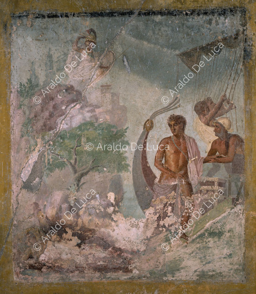 Haus des tragischen Dichters. Oecus im Stil der IV. Fresko mit Theseus und Ariadne