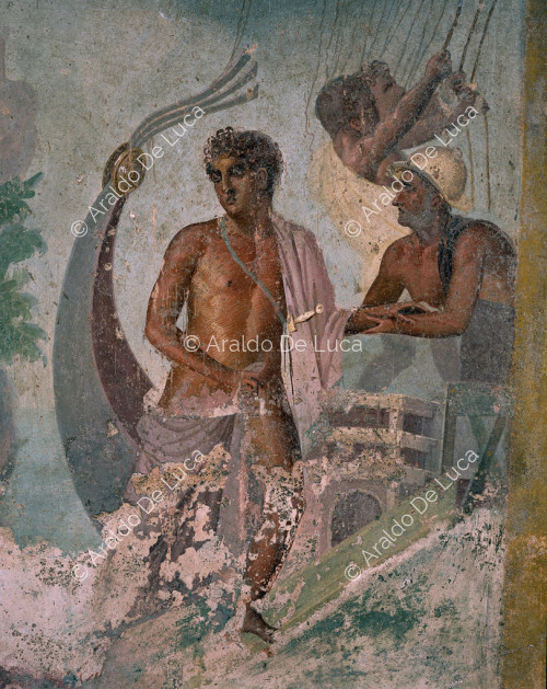 House of the Tragic Poet. Oecus in the IV style. Fresco with Theseus and Ariadne