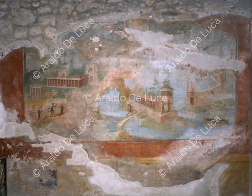 Small Fountain House. Peristyle. Fresco with landscape
