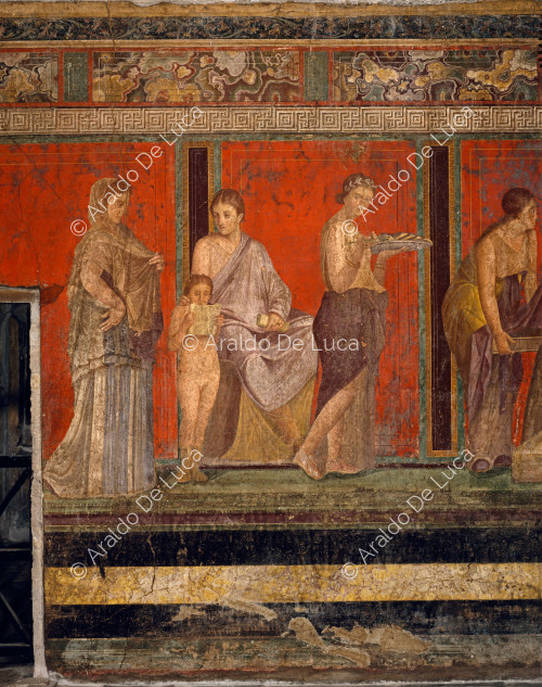 Villa of the Mysteries. Scene I, Reading of the ritual by the boy Dionysus