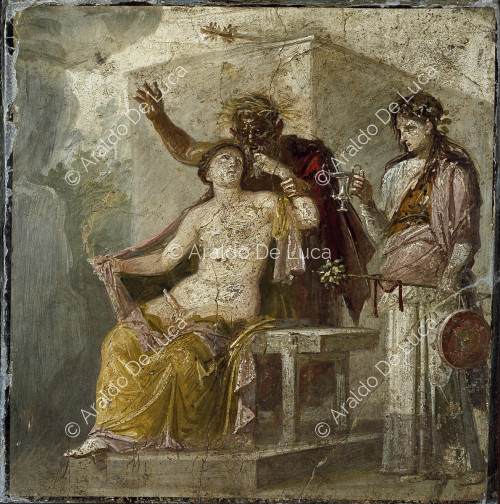 Fresko mit altem Satyr und Hermaphrodit