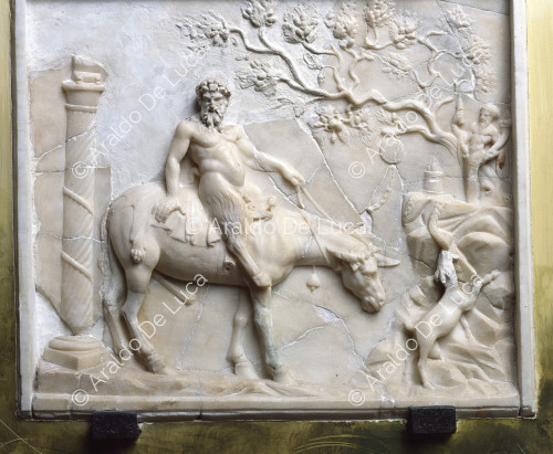 Marble relief with Pan on an ityphallic mule
