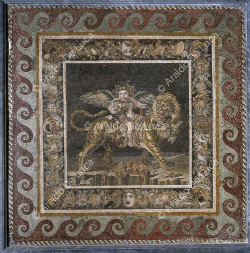Emblema con Dioniso niño sobre un tigre