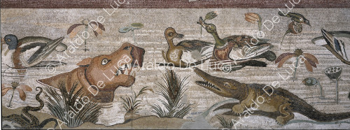 Festooned threshold with Nilotic scene. Mosaic. Detail