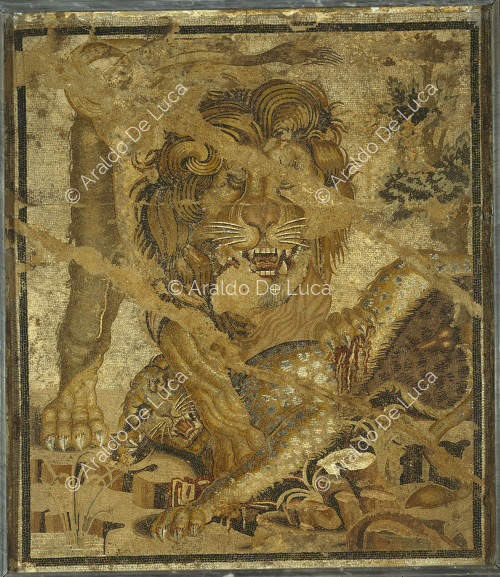 Mosaic with lion and leopard