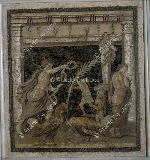 Emblema con pelea de gallos. Mosaico