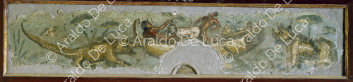 Fresque représentant une scène nilotique avec des pygmées