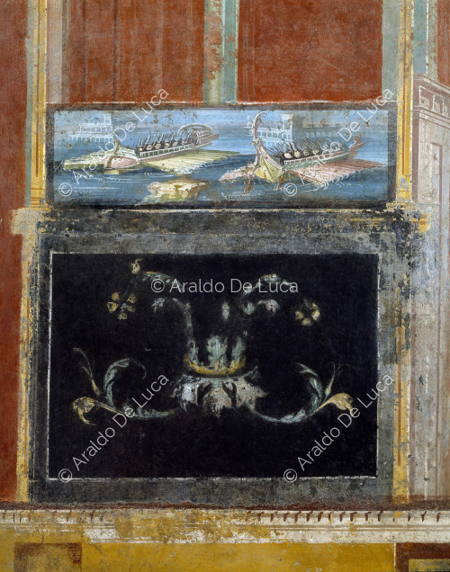 Panel with flower and ships. Fresco. Detail